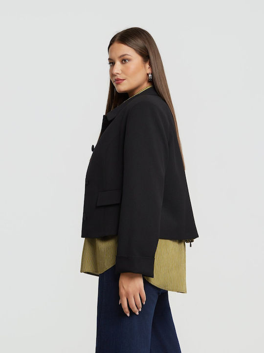 Mat Fashion Къса Женски Сако Черен