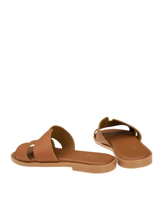 Leather Women's Flat Sandals in Brown Color