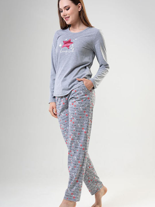 Vienetta Secret Winter Damen Pyjama-Set Grey Melange