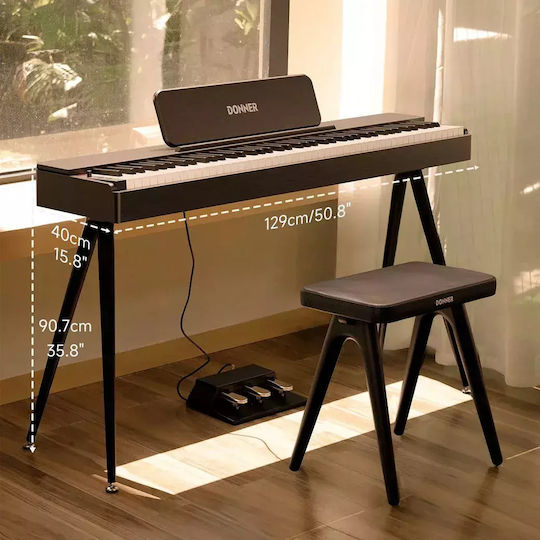 Donner Electric Pian S-100 cu 88 Ponderat Clape și Conectare la Căști