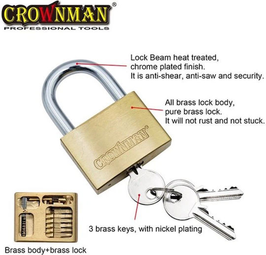 Crownman Alamă Lăcăt Potcoavă cu cheie 50mm 1buc