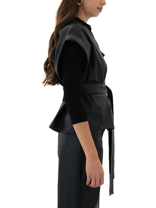 Women's Blouse Leather Sleeveless Black