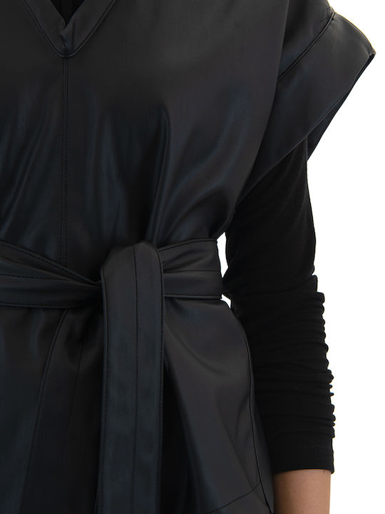 Women's Blouse Leather Sleeveless Black