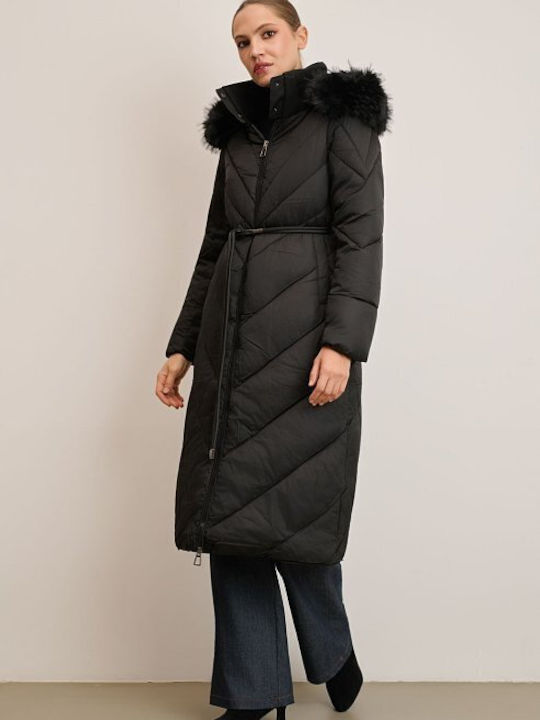 Women's Long Lifestyle Jacket for Winter with Hood Black