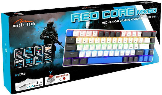 Media-Tech Red Core MX60 Gaming Mechanical Keyboard 60% with Cherry MX Red switches and RGB lighting (International English) Blue/Graphite