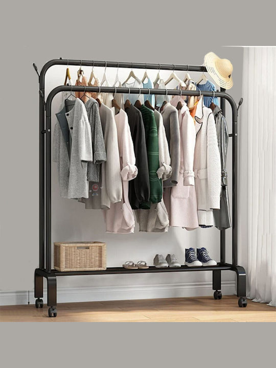 Factory Wheeled Floor Garment Rack made of Metal Black 110x57x150cm