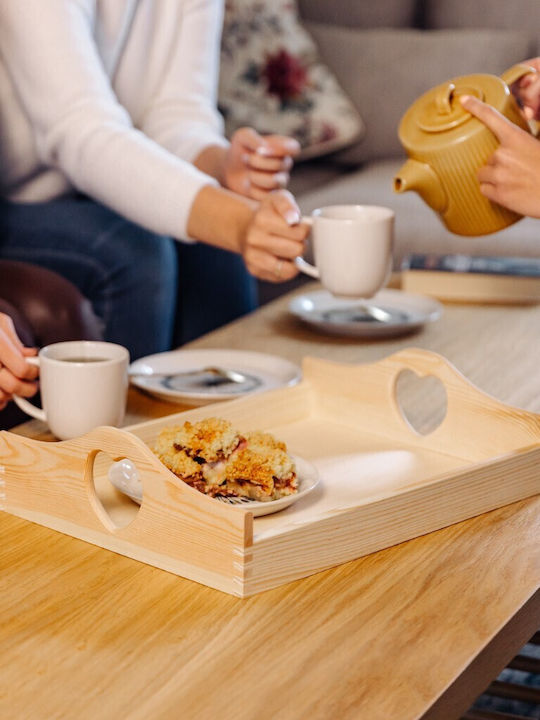 Creative Дърво Поднос за сервиране с Дръжки в Бежов Цвят 40x30x10.5см JAN-CD-TRAY-HEART-L 1бр