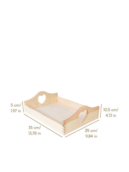 Creative Wooden Rectangular Serving Tray with Handles in Beige Color 35x25x10.5cm JAN-CD-TRAY-HEART-M 1pcs
