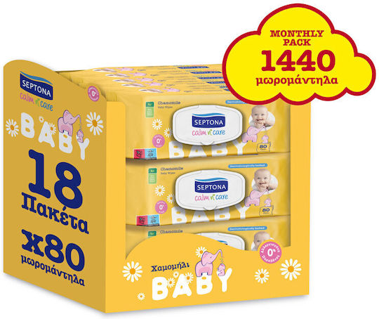 Septona Calm & Care Бебешки кърпички без алкохол и парабени 18x80бр