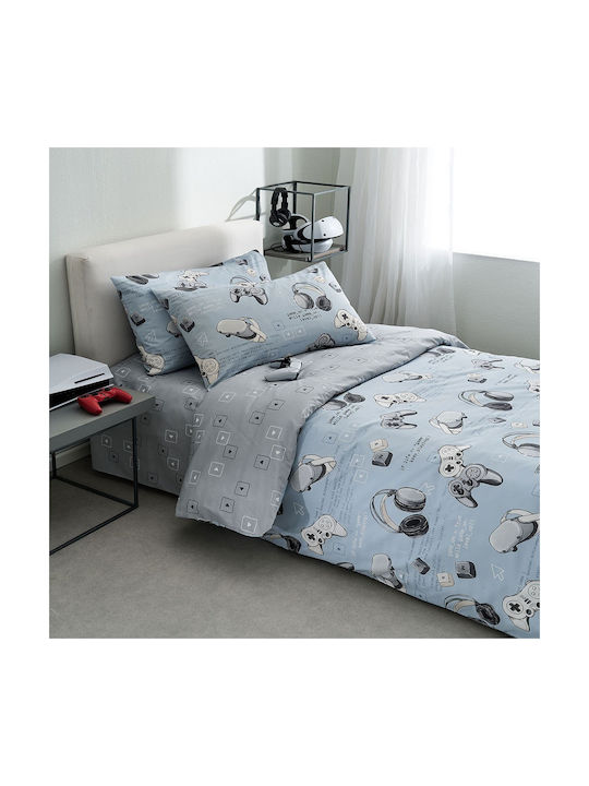 Vesta Home Σετ Σεντόνια Μονά Βαμβακερά Game Γκρι 170x260cm 3τμχ