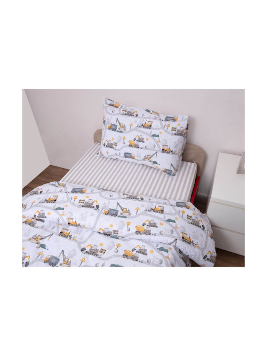 Viopros Kids Sheets Set Single with Elastic Band Cotton Trak White 100x200cm 2 Pieces