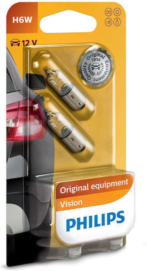 Set of 2 Car Bulbs 12V H6W BAx9S Vision Philips