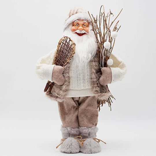 Moș Crăciun Bej Blană Patine de Gheață 45cm