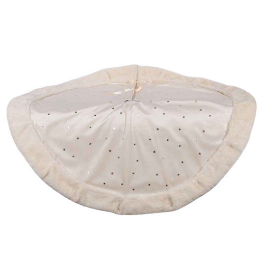 Christmas Tree Skirt Polyester Beige with Velvet Texture D90cm.