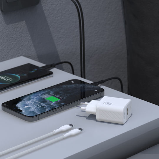 Dudao GaN с USB-A порт и USB-C порт и кабел USB-C - USB-C 35W Power Delivery Бял (A27 MaxC)