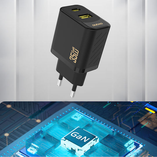 Dudao GaN с USB-A порт и USB-C порт и кабел USB-C - USB-C 35W Power Delivery Черен (A27 MaxC)