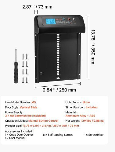 Automatic Chicken Coop Door Vevor Chicken Coop Door Battery Timer Manual Adjustment Anti-Pinch Safety Durable Aluminum Alloy Automatic Door Opener Chick Run Waterproof Seal Black