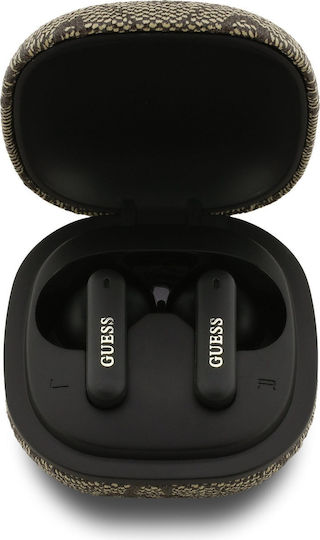 Guess 4G Script Logo In-ear Bluetooth Handsfree Ακουστικά με Αντοχή στον Ιδρώτα και Θήκη Φόρτισης Καφέ
