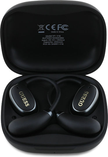 Guess Satin Classic Logo Open Ear Bluetooth Handsfree Earphones with Charging Case Black