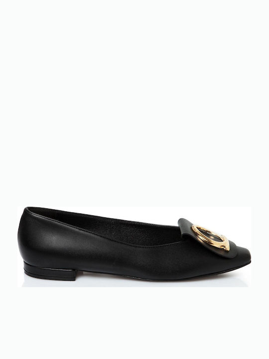 Synthetic Leather Pointy Ballerinas Black