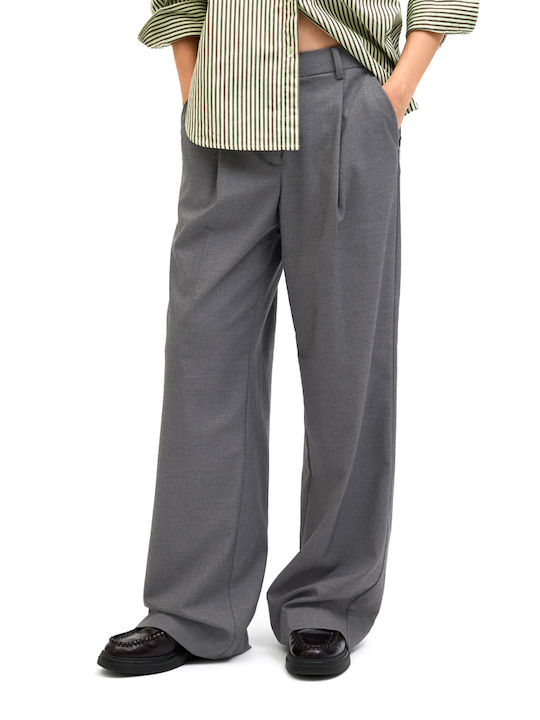 Women's High-waisted Fabric Trousers in Wide Line Anthracite