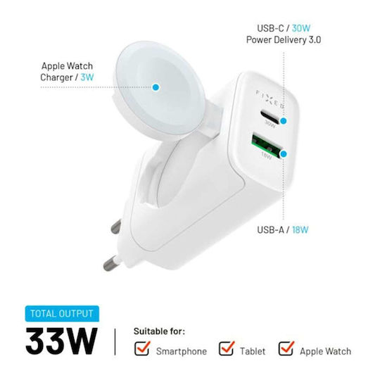 Fixed Charger Without Cable GaN with 2 USB-A Ports 33W Power Delivery Whites