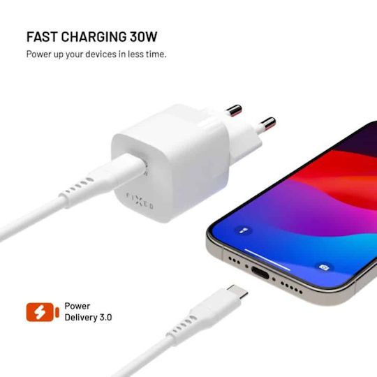 Fixed Φορτιστής Χωρίς Καλώδιο GaN με Θύρα USB-C 30W Power Delivery Λευκός (Mini)