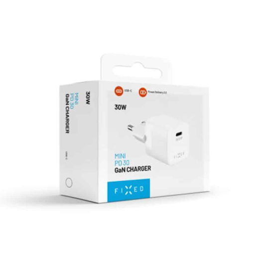 Fixed Φορτιστής Χωρίς Καλώδιο GaN με Θύρα USB-C 30W Power Delivery Λευκός (Mini)