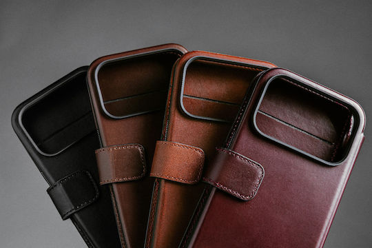 Nomad Horween Modern Folio Brieftasche Leder / Silikon 2mm Schwarz (iPhone 17 Pro Max)