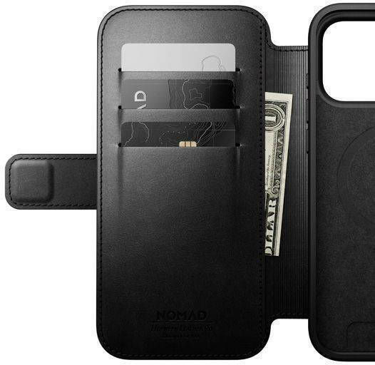 Nomad Horween Modern Folio Brieftasche Leder / Silikon 2mm Schwarz (iPhone 17 Pro Max)