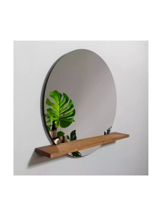 Runder Wandspiegel Holzregal – 65 cm