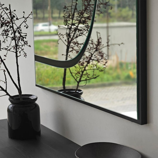 Wall Mirror Black Frame Curved Design 70x70cm