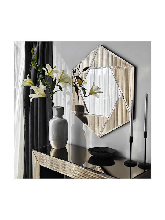 Oglindă De Perete Hexagonală Bronz Detalii 60x70 Cm