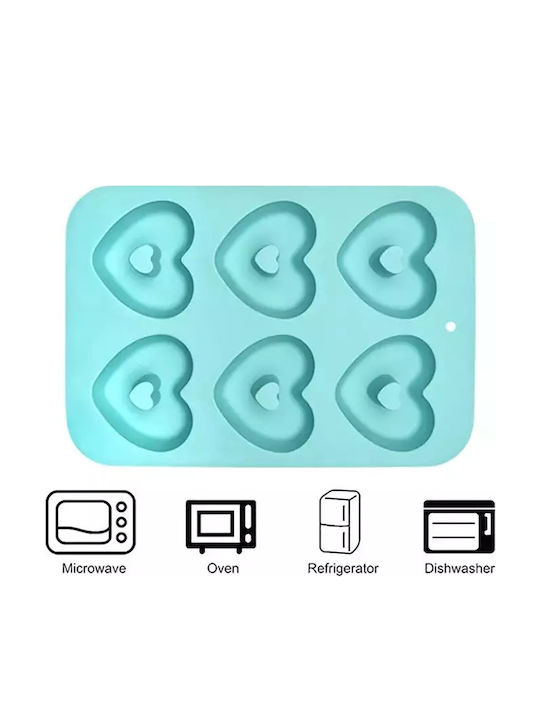 Tăvi din Silicon 6 Inimi pentru Donuts Albastru