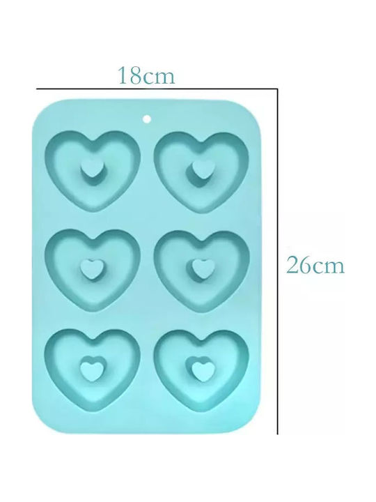 Tăvi din Silicon 6 Inimi pentru Donuts Albastru