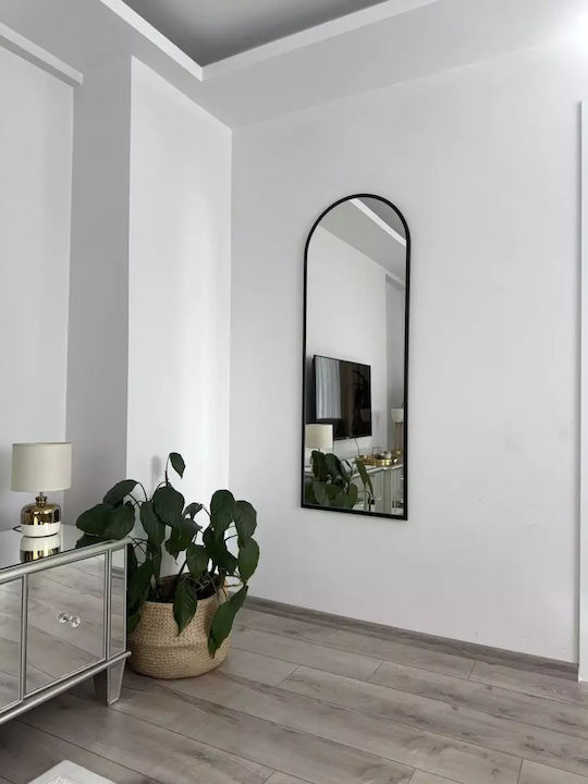 SteweHome Oglindă De Podea Arcuită Cu Cadru Metalic Negru 140x50cm
