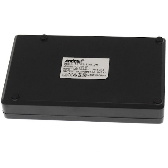 Andowl Βάση Φόρτισης με 10 Θύρες USB-A 60W σε Μαύρο χρώμα (Q-CD10P)