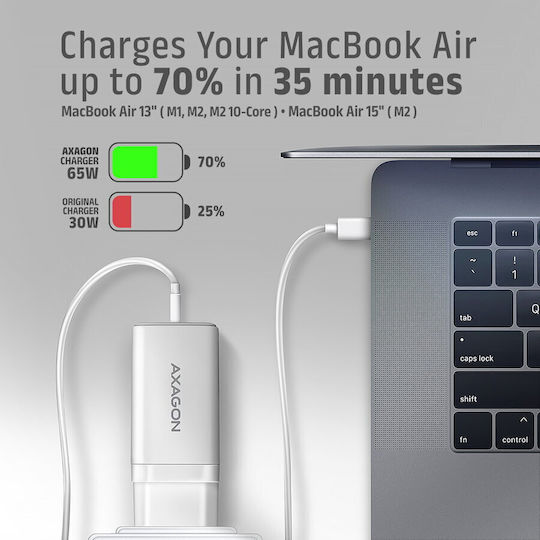 Axagon Φορτιστής Χωρίς Καλώδιο GaN 65W Power Delivery / Quick Charge 3.0 Λευκός (ACU-DPQ65W)