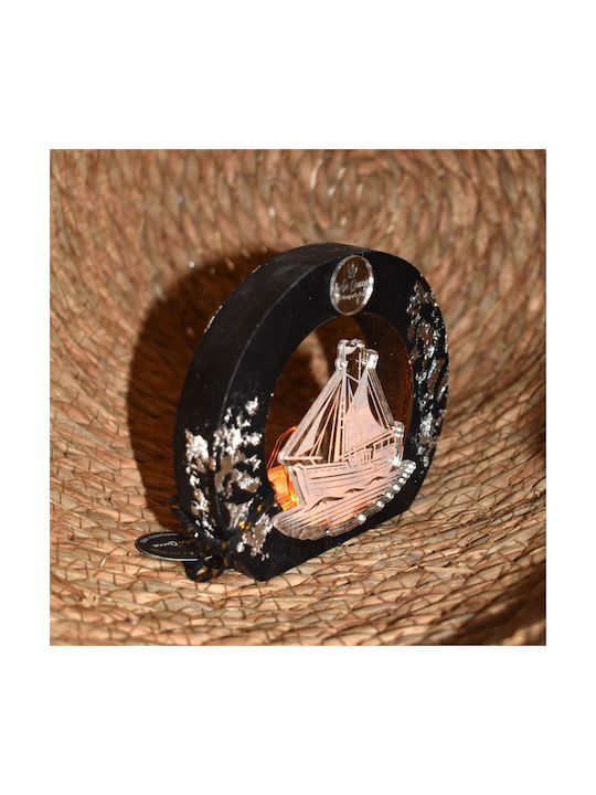 LiebeQueen Handmade Tabletop Lucky Charm Boat Silver made of Wood 1pcs