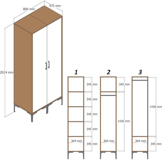 Two Door Wardrobe Ss White White