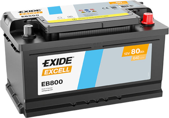 Exide Baterie Mașină Excell cu Capacitate 80Ah și CCA 640A