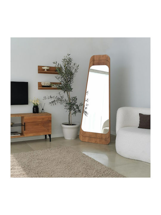 SteweHome Oglindă De Podea Asimetrică Cu Cadru Din Lemn Bej 170x65cm