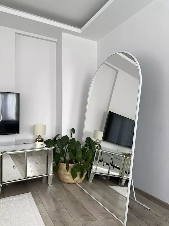 SteweHome Oglindă De Podea Arcuită Cu Cadru Metalic Alb 180x100cm