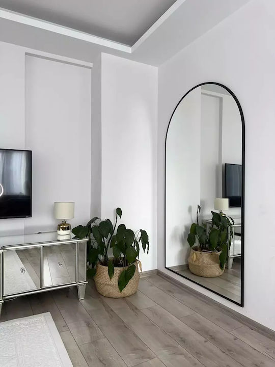 SteweHome Oglindă Arcuită cu Cadru Metalic Negru 180x100cm