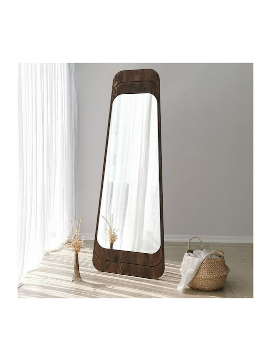 SteweHome Oglindă De Podea Asimetrică Cu Cadru Din Lemn Bej 170x65cm