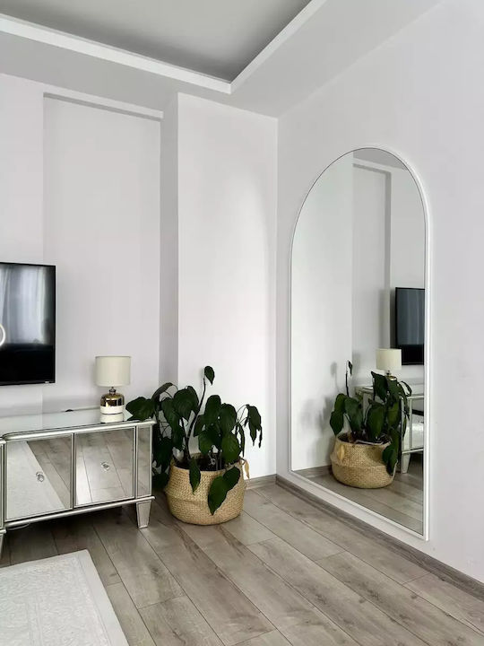 SteweHome Oglindă De Podea Arcuită Cu Cadru Metalic Alb 180x100cm