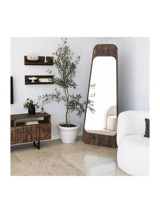 SteweHome Oglindă De Podea Asimetrică Cu Cadru Din Lemn Bej 170x65cm