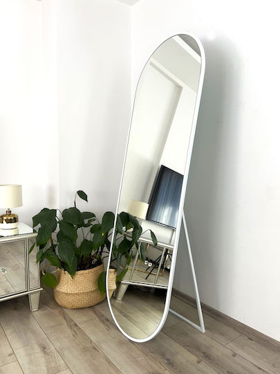 SteweHome Oval Floor Mirror with White Metal Frame 180x60cm