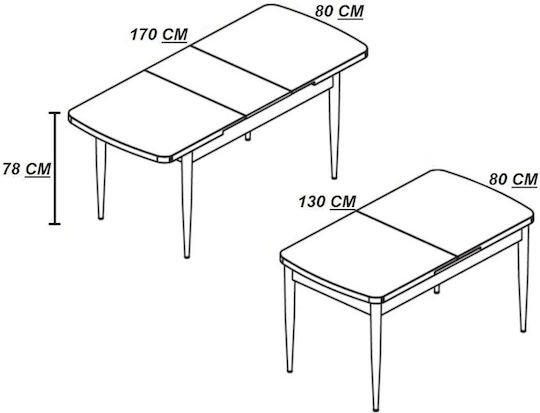 Erweiterbares Esszimmermöbel-Set 6 Stühle Graues 80x130cm