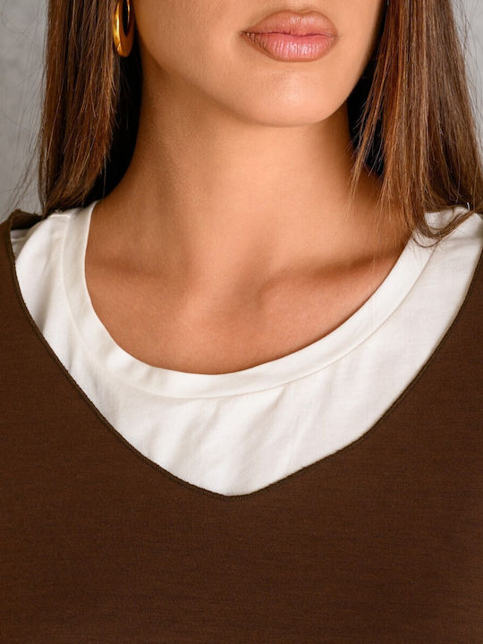 Women's Crop Top with V Neckline Brown